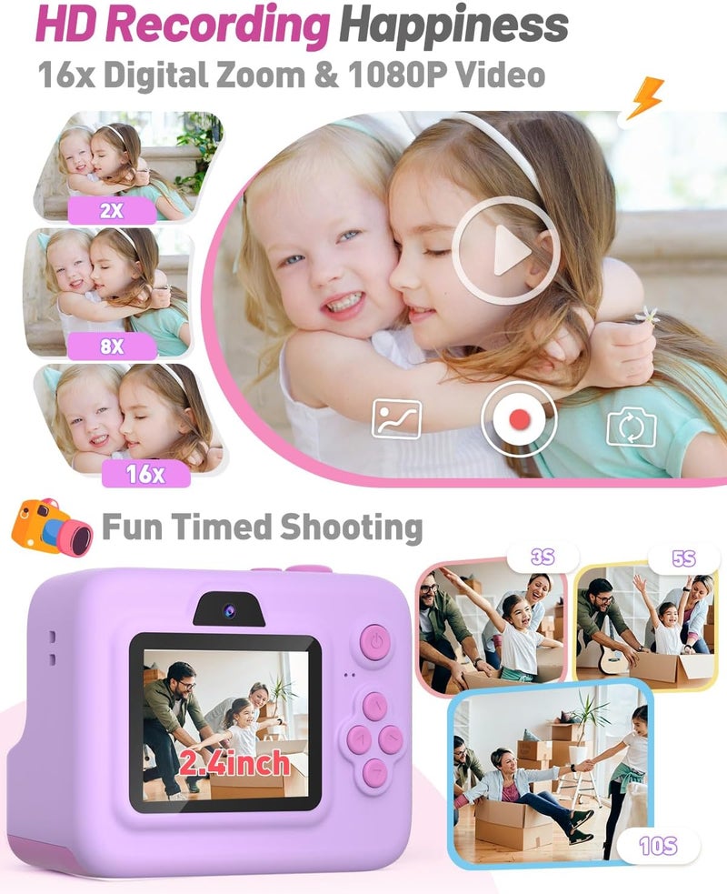 Yehtta Kids Camera Instant Print, Dual-Lens Front Rear Selfie Camera for Kids, Christmas Birthday Gifts Toys for 3-12 Year Old Boys Girls, 2.4in Screen 1080P Kids Digital Cameras with 32G Card - Image 3